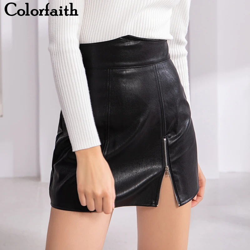 Colorfaith Новинка 2019 Женская юбка из искусственной кожи осенне зимняя модная