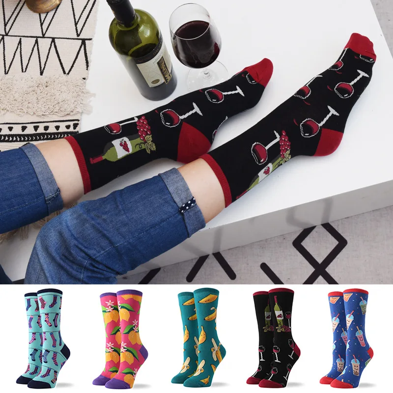 

New Arrival Funny Women's Cotton Crew Socks Colorful Avocado Banana Animal Pattern Creative Ladies Novelty Socks For Gifts