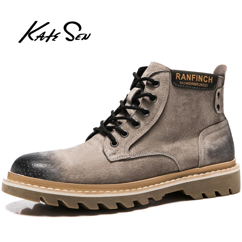 KATESEN Autumn Winter plush warm genuine leather men boots all season work shoes man ankle boot with fur black Outdoor boots KATESEN Autumn Winter plush warm genuine leather men boots all season work shoes man ankle boot with fur black Outdoor boots