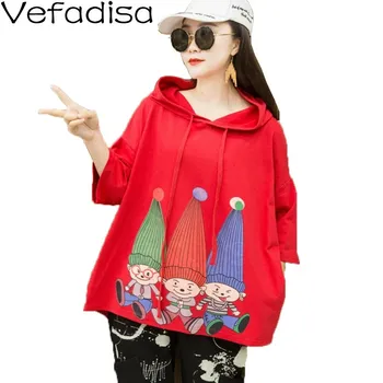 

Vefadisa Cartoon Print Women T Shirt 2020 Spring Newest Plus Size Women T Shirt Hoodie Pullover Loose Irregular Top QYF2127