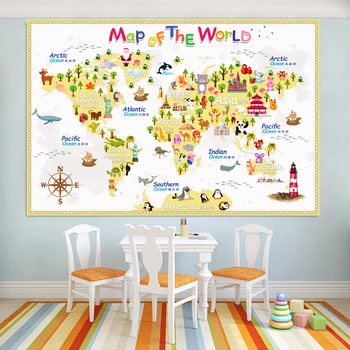 

Carton World Map Poster Size Wall Decoration Large Map of The World 80x53mm Waterproof canvas map Children's Bedroom Decoration