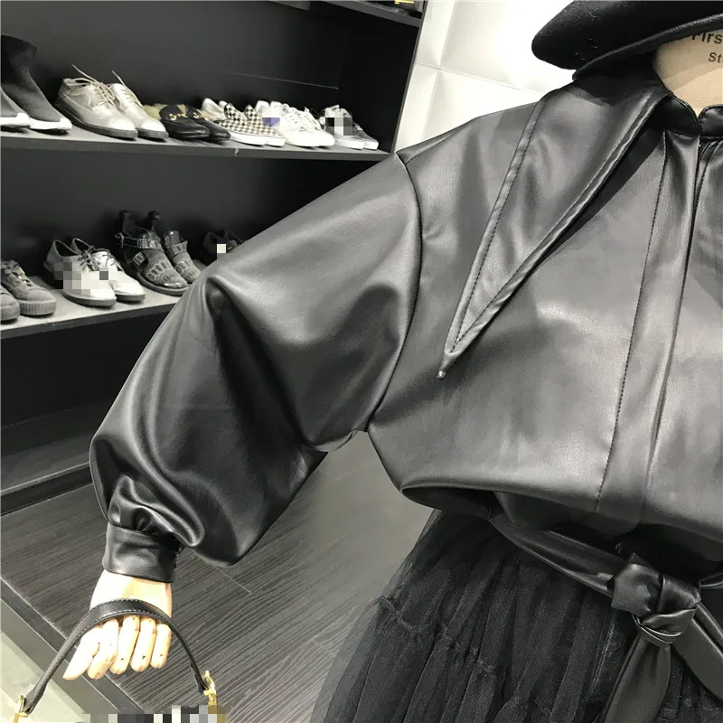 Neploe ретро кожаная куртка женская мода лоскутное кружево Поддельные платье из двух частей для женщин линия тонкая талия Пояс тонкий Vestido осень