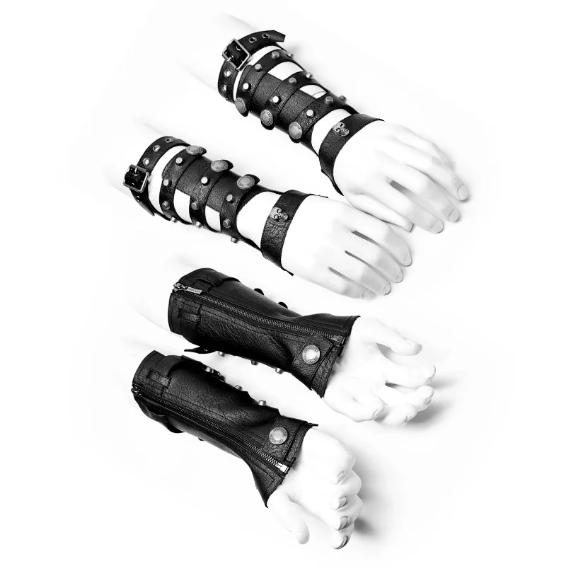 

PUNK RAVE Men's Punk Men Gloves Pu Leather Hollow Out Rivet Personality Fingerless Streetwear Gloves