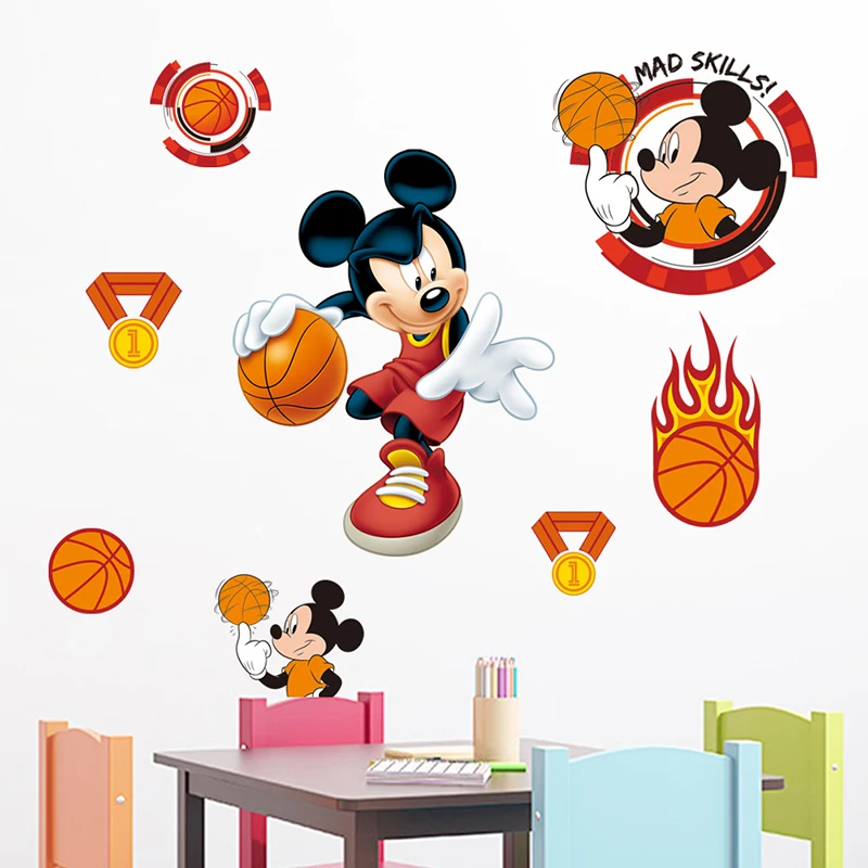 

Cartoon Disney Mickey Play Basketball Wall Stickers For Nursery Kids Room Home Decor Bedroom Wall Decals PVC Mural Art Wallpaper