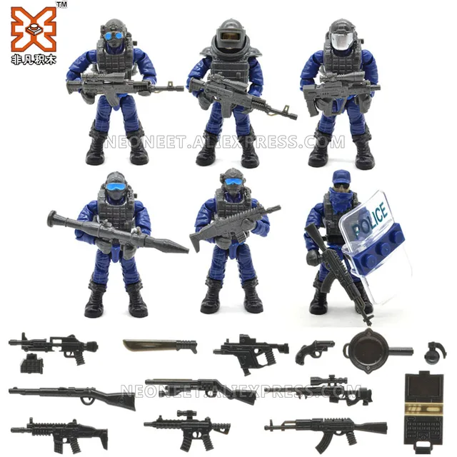 1:35 Army Action Figures Mega Block WW2 WWII Weapon Gun Building Bricks Modern Mini Military Soldiers City SWAT Humvee Weapon 3