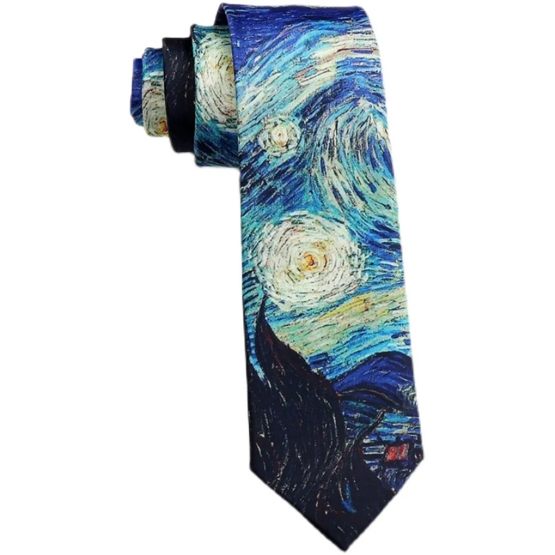 

Free shipping New Fashion Men's Male Design Oil Painting Print tie Van Gogh Star Moon Night Women Literary Personality Necktie