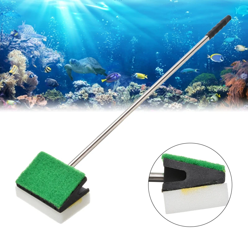 47cm Length Aquarium Fish Tank Glass Brush Cleaning Sponge Steel Handle