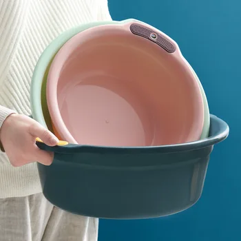 

Round Plastic Washbasin Dish Tub With Non-Slip Grips Clothes Washing Basin Portable Dish Tub Household Cleaning Tools