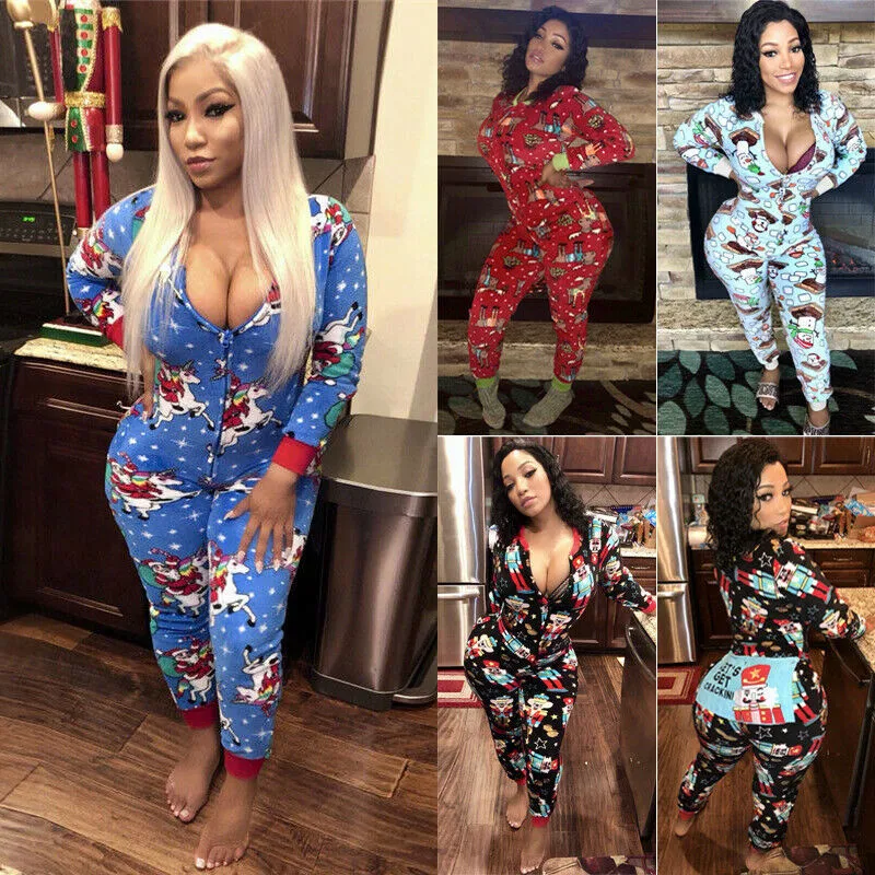hirigin Womens Sexy Nightwear Christmas Pajamas Sleepwear Pyjamas fashion Romper new underwear casual printed Jumpsuit Set Xmas