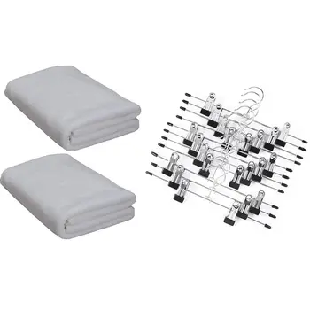 

2X Large Microfibre Towel Sports Bath GYM Quick Dry White & 15x Metal Pants Skirt Slack Hangers with 2-Adjustable Clips