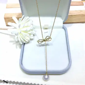 

925 sterling silver golden bow-knot pendant natural pearl necklace women zircon pendant accessories wedding party birthday gift