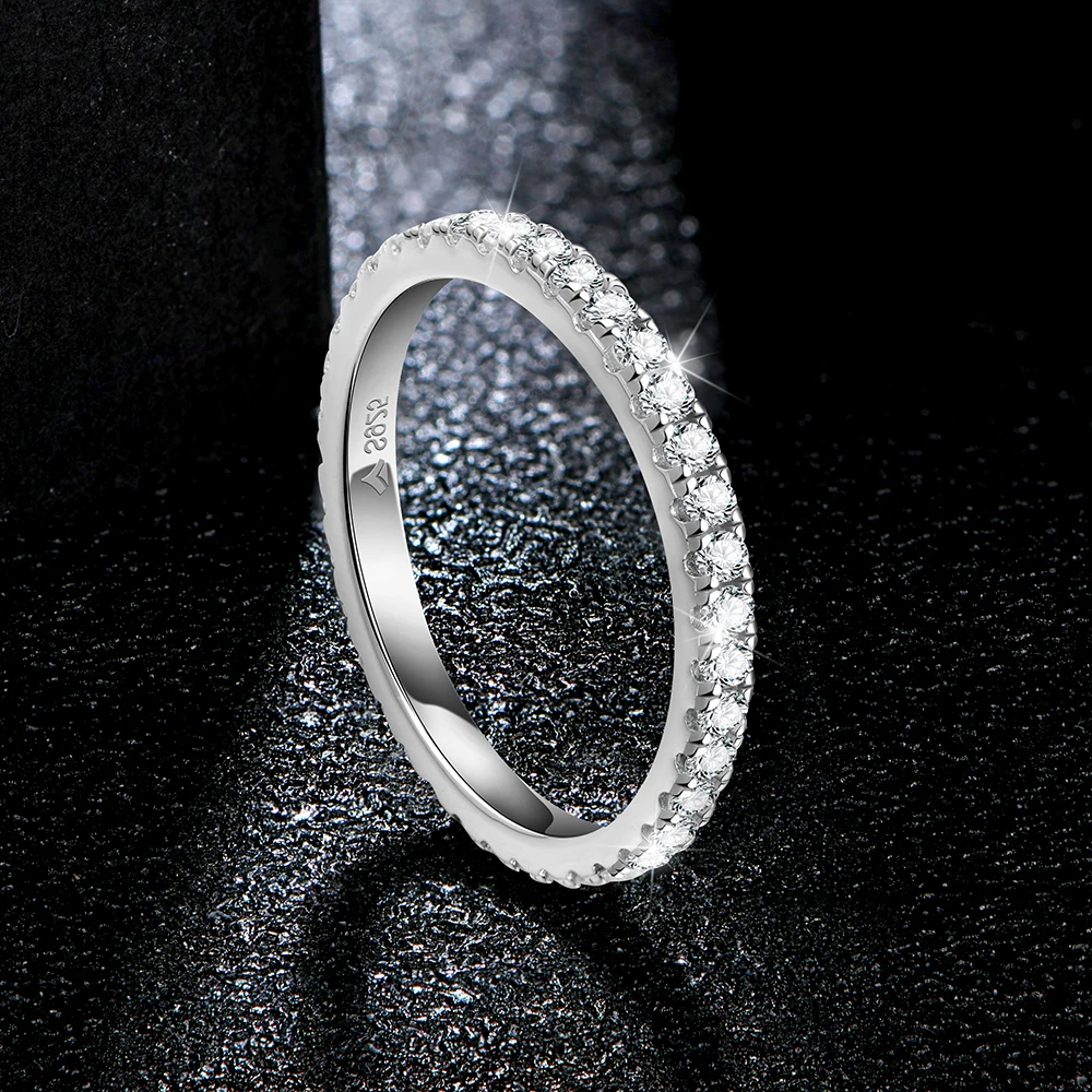 ATTAGEMS Solid 925 Sterling Silver Rings for Women Moissanite Full Eternity Wedding Band Engagement Wedding Ring Fine Jewelry 6