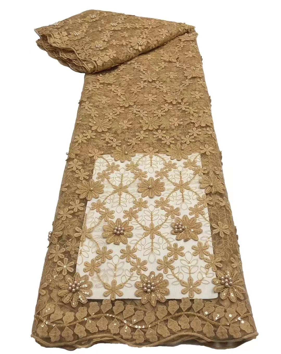 

French Net Lace Fabric Nigerian Quality Illuminent Embroidery Tulle Sequins African Sewing Material for Christmas Party Dress