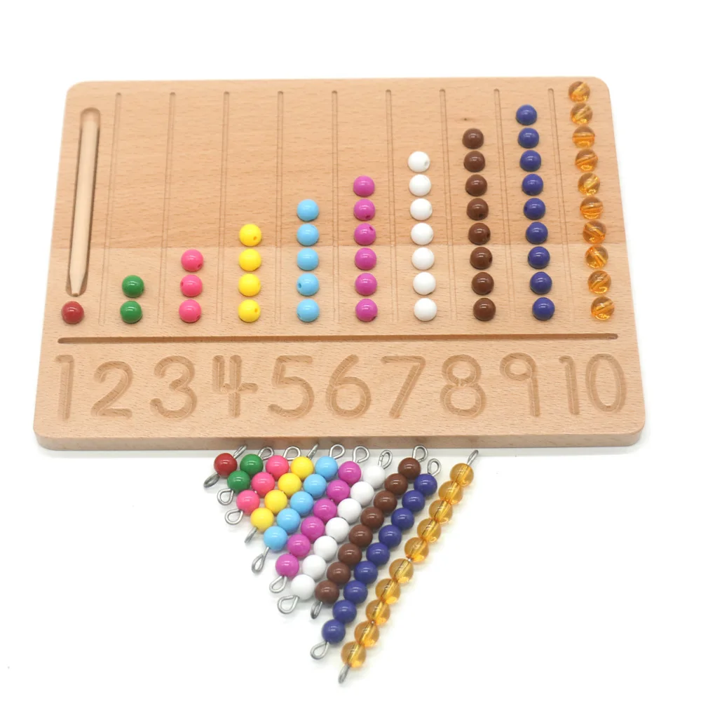 

Montessori Materials Math Beads 1-10 Number Tracing Board Wooden Montessori Counting Board Kids Educational Math Toys G1664H