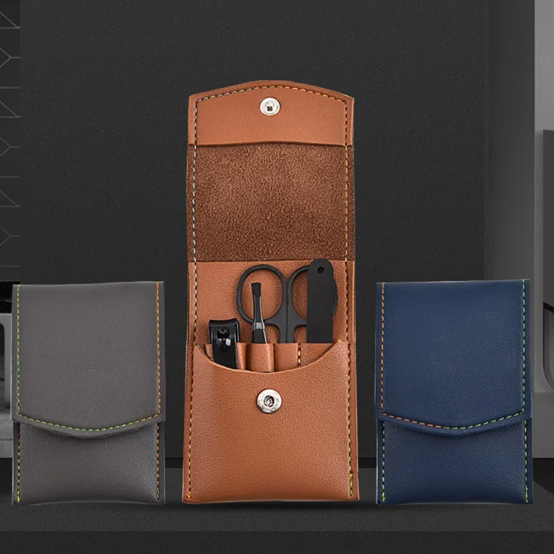 

Professional 4pcs/set Black Stainless Steel Nail Clipper with Leather Bag Nail Cutting Nail Trimmer High Quality Toe Nail Clippe