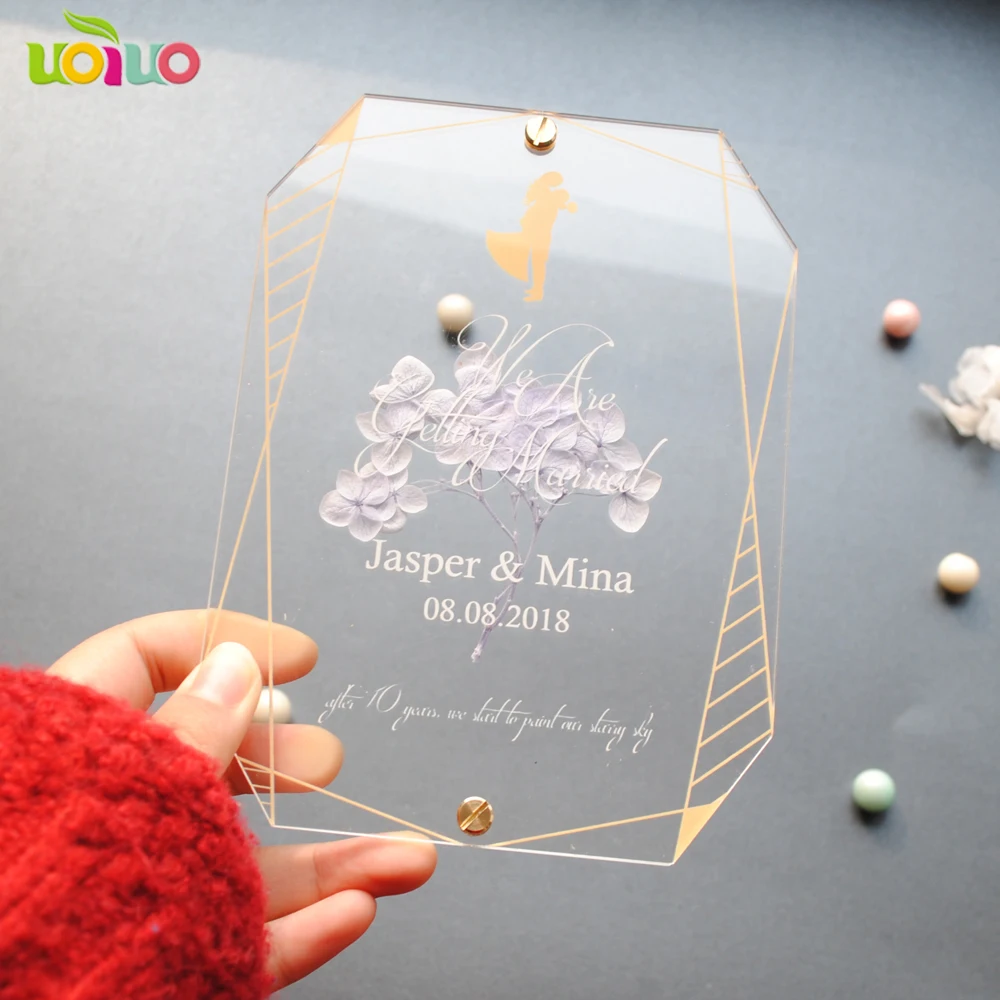  Clear acrylic card with custom printing two cards with flowers in the middle wedding birthday acryl - 4.00031E+12