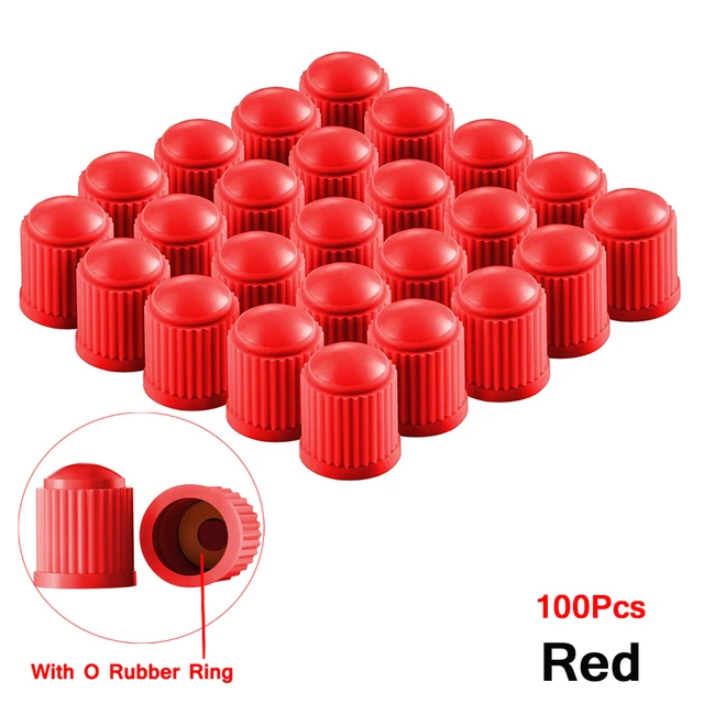 AUTCOAT Tire Stem Valve Caps, with O Rubber Ring, Universal Stem Covers for Cars, SUVs, Bike and Bicycle, Trucks, Motorcycles Red-100Pcs