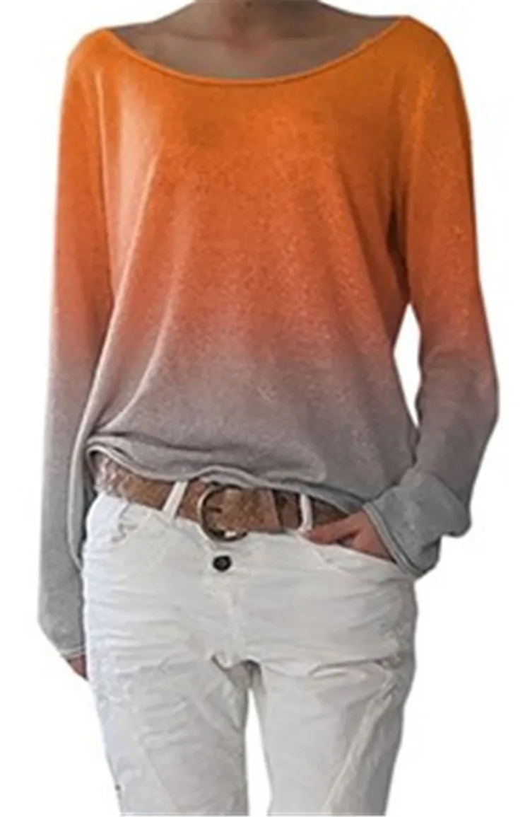 Свободная Женская блузка с длинным рукавом, топы, рубашки, топы ярких цветов, женская одежда, блузка, модные летние женские Топы - Цвет: Оранжевый