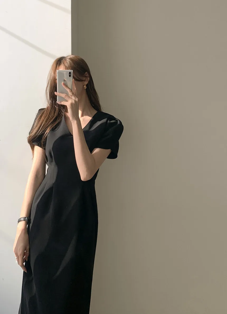 Woherb Korean Chic Women Dress Short Sleeve Casual V-Neck Elegant Office Lady Dresses 2020 New Slim Waist Robe Vestidos Mujer