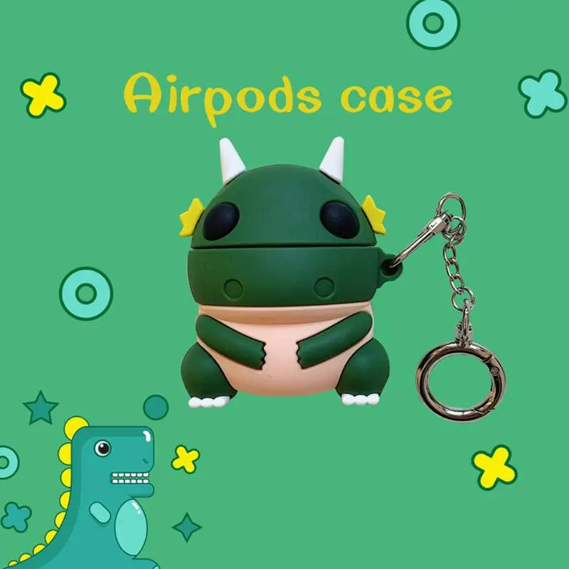 Dinosaur Style Protective Case Silicone Cover with Lanyard for Airpods 1/2 Kit for smart watch