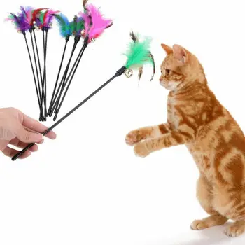 

New Multicolor Cat Kitten Teaser Funny Turkey Feather Bell Interactive Stick Toy Wire Chaser Wand Pet
