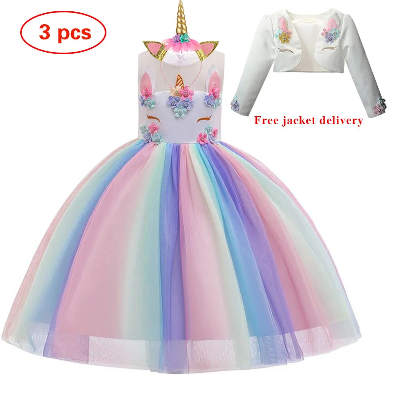 New Elsa Unicorn Dress for Girls Embroidery Ball Gown Baby Girl Princess Birthday Dresses for Party Costumes Children Clothing