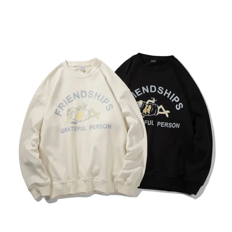 

2019 Autumn And Winter Men's New Casual Solid Color Letter Printing Round Neck Loose Temperament Trend Cotton Hoodies