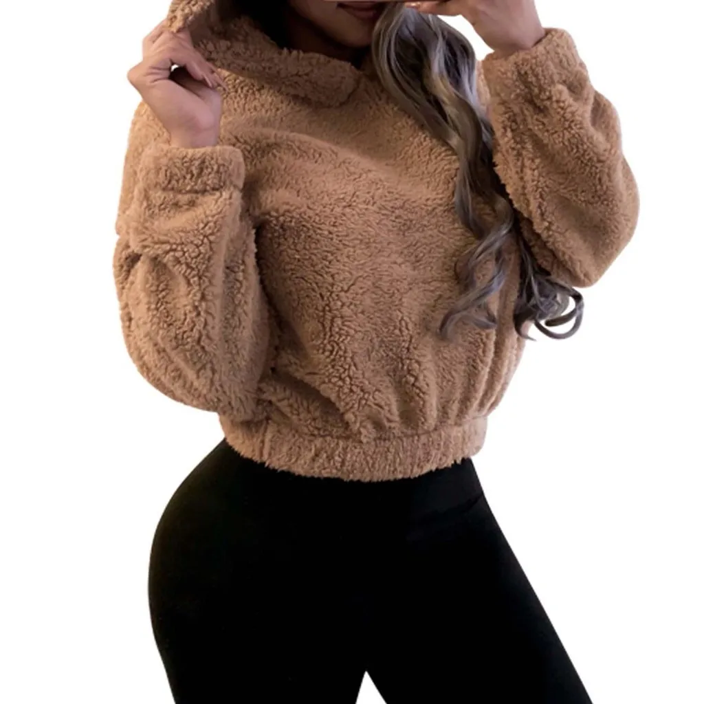 

Womens Winter Hoodies 2019 Elegant Women's Long Sleeve Fleece Sweatshirt Solid Color Warm Fuzzy Hoodie Ears Pullover Mujer*S