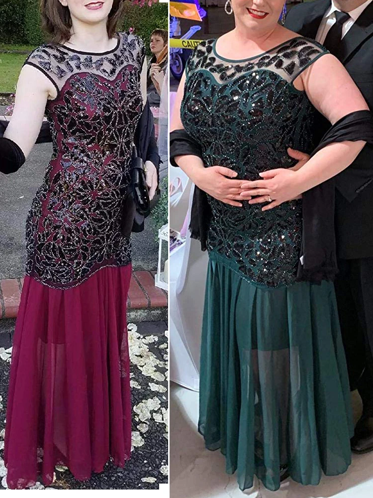 Vestidos винтажные женские вечерние платья с блестками и бисером круглым вырезом