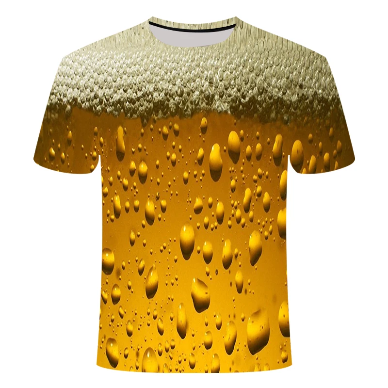 

Yellow foam summer beer digital 3D printing tshirt men and women round neck short-sleeved T-shirt casual fashion T-shirt