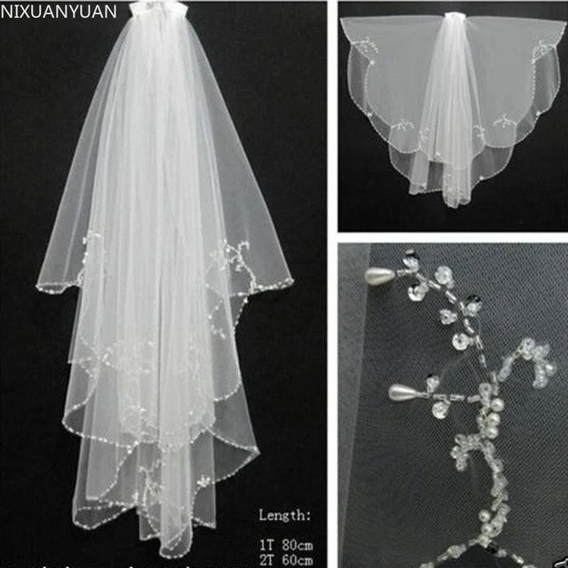 White 2T Knee Length Headdress Bridal Veils Bride Wedding Veil Lace  Flower+Clip