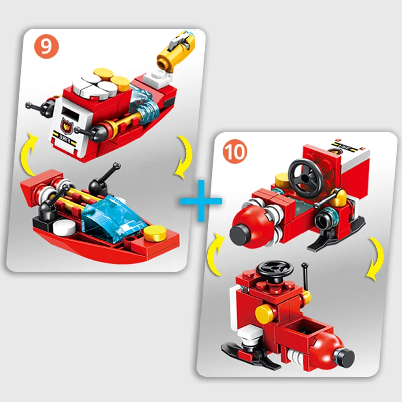 Городской Строительный кирпич инженерный кран строительные блоки грузовик робот автомобиль укладки игрушка вертолет военный самолет полицейский катер подарок для ребенка - Цвет: Red-NO.9-NO.10