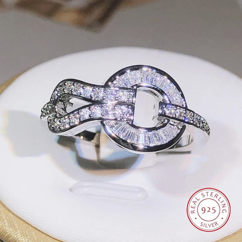 Tanio 925 srebrny geometryczny okrągły pierścień uzwojenia panie biżuteria party