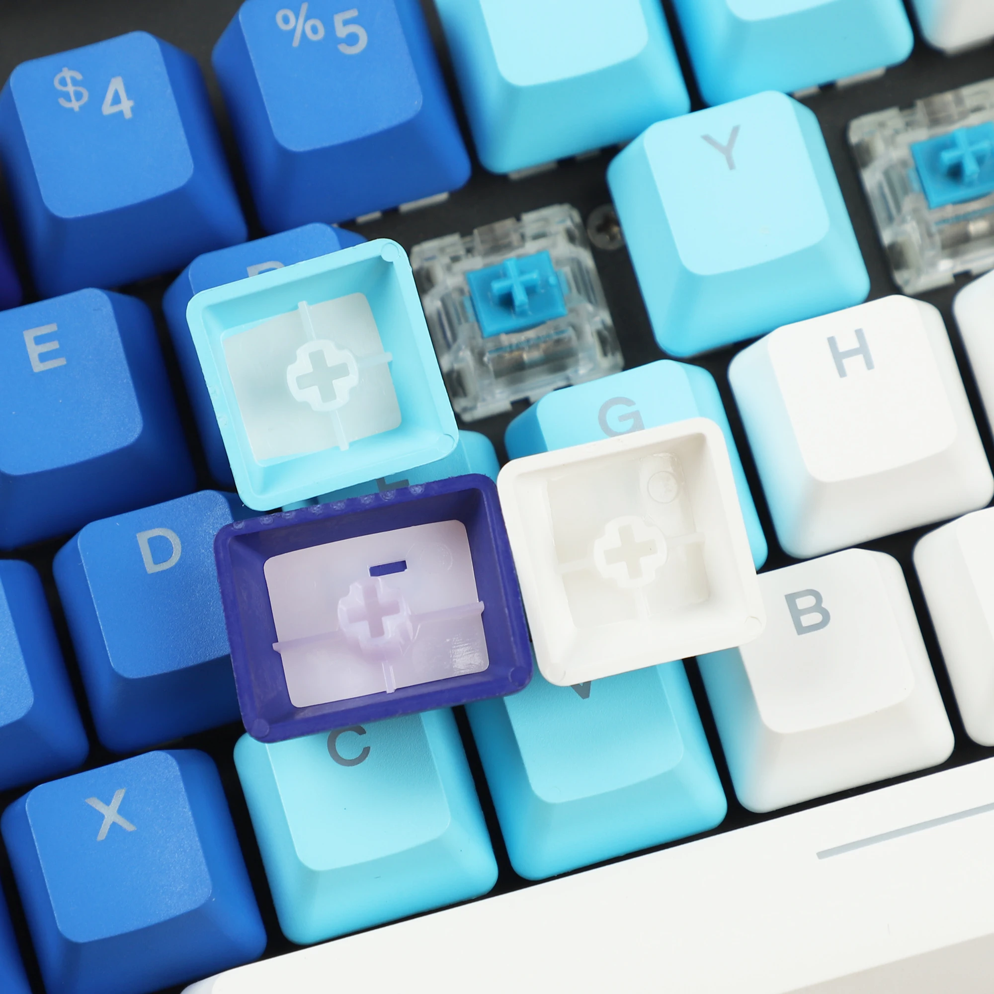 YMDK-Azul e Branco Duplo Tiro Backlit Keycaps,