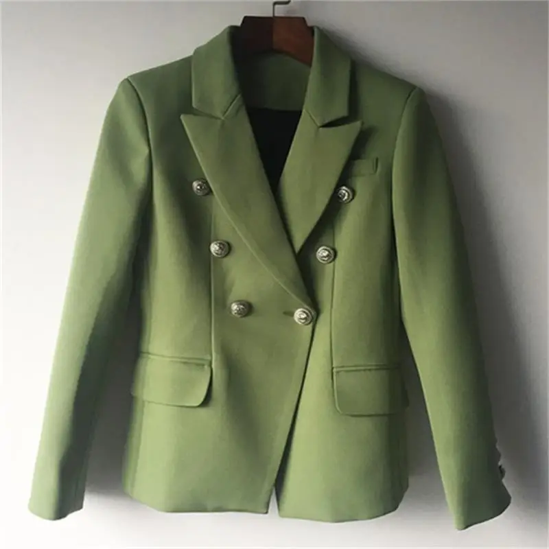 Зеленый Высокое качество Calidad Nueva Moda 2019disaminadorblazer chaqueta mujer doble позолоченные металлические Leónbotones blazertamamino - Цвет: Зеленый
