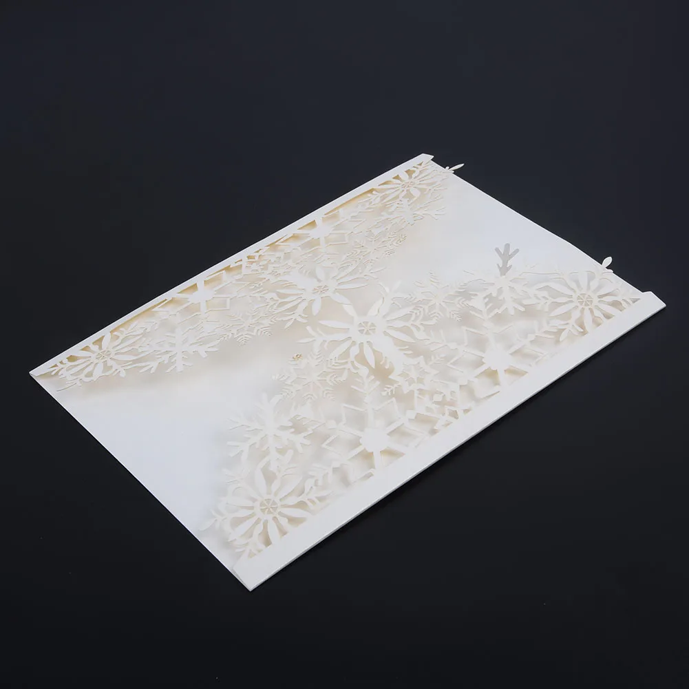  50pcs/Set Greeting Cards White Snowflakes Hollowed Paper Invitation Crafts Festive And Party Suppli - 4.00035E+12