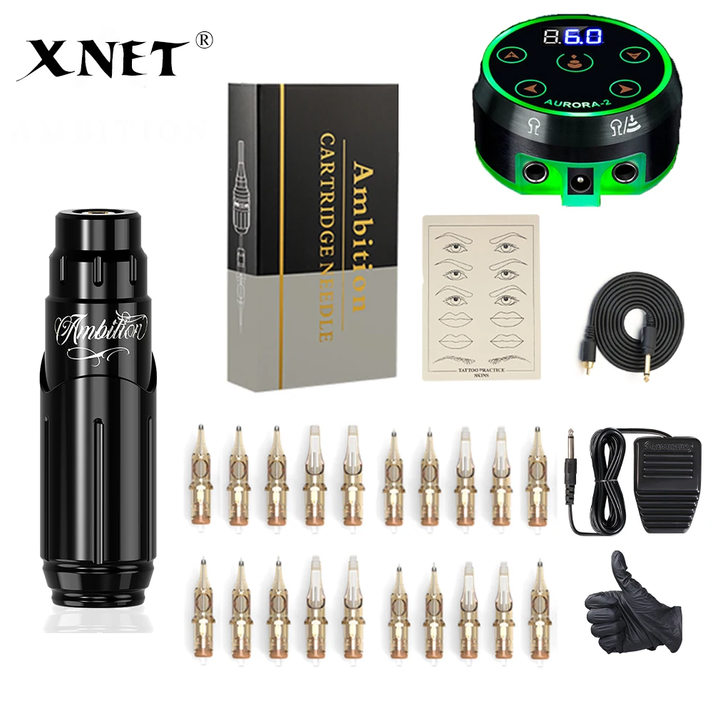 

XNET Professional Tattoo Machine Set Permanent Makeup Rotary Pen Machine Cartridge Needles Tattoo Power for Tattoo Supplies