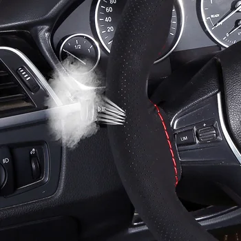

Black+Red Steering Wheel Cover Leather Car Auto With Needles And Thread