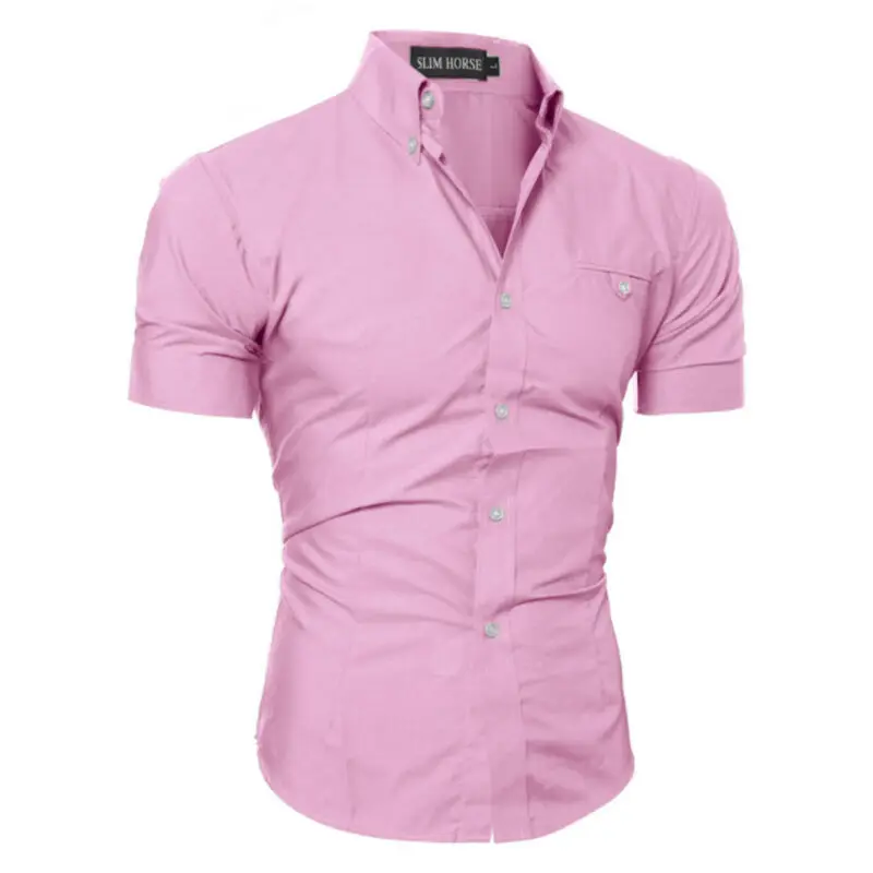 США Продавец мужская приталенная рубашка с коротким рукавом деловые официальные повседневные топы