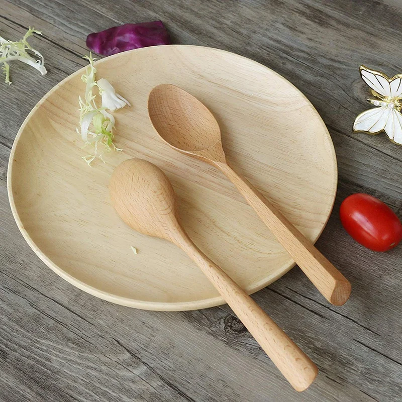 Wooden Spoons Set 6 Piece Natural Wood Utensils Handmade Wooden Spoon for Eating Pasta Dinner, Tea, Salad Desserts and So On