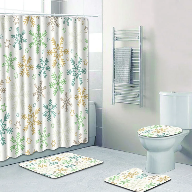 

Merry Christmas Tree Print Bathroom Shower Curtain Polyester Fabric Bath Curtain Washable Toilet Seat Cover Home Bath Decor