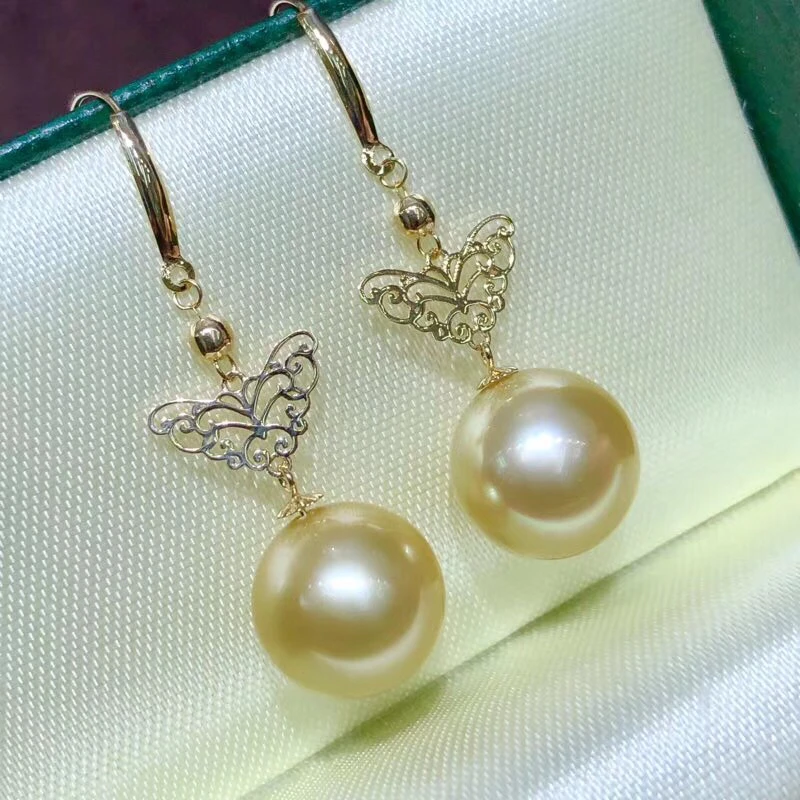

New Arrival Butterfly Genuine 18K Yellow Gold Earrings Findings and Component AU750 Jewelry Drop Earrings Women Nice Gift