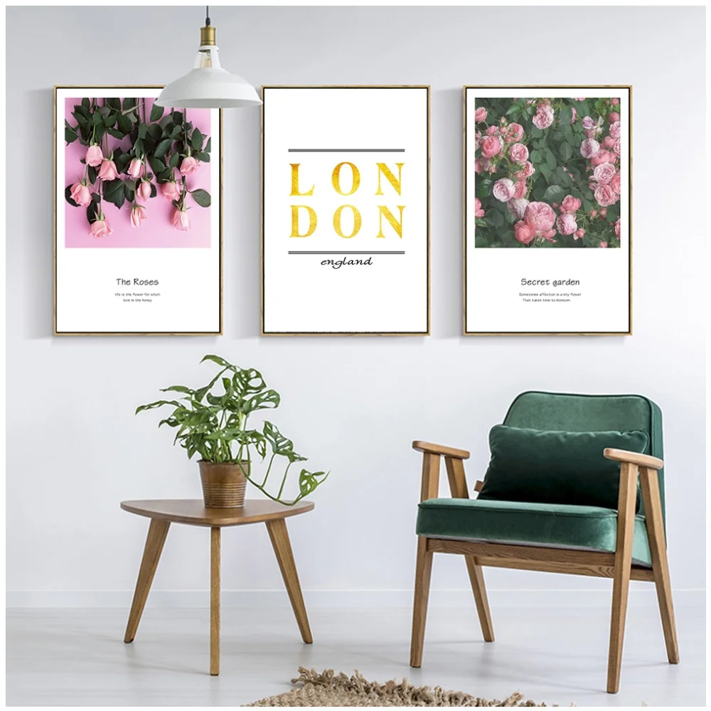 ロマンチックなバラの花ポスター北欧ピンクポスター壁の芸術のキャンバスの絵の壁の写真リビングルーム非フレーム 絵画 書道 Aliexpress