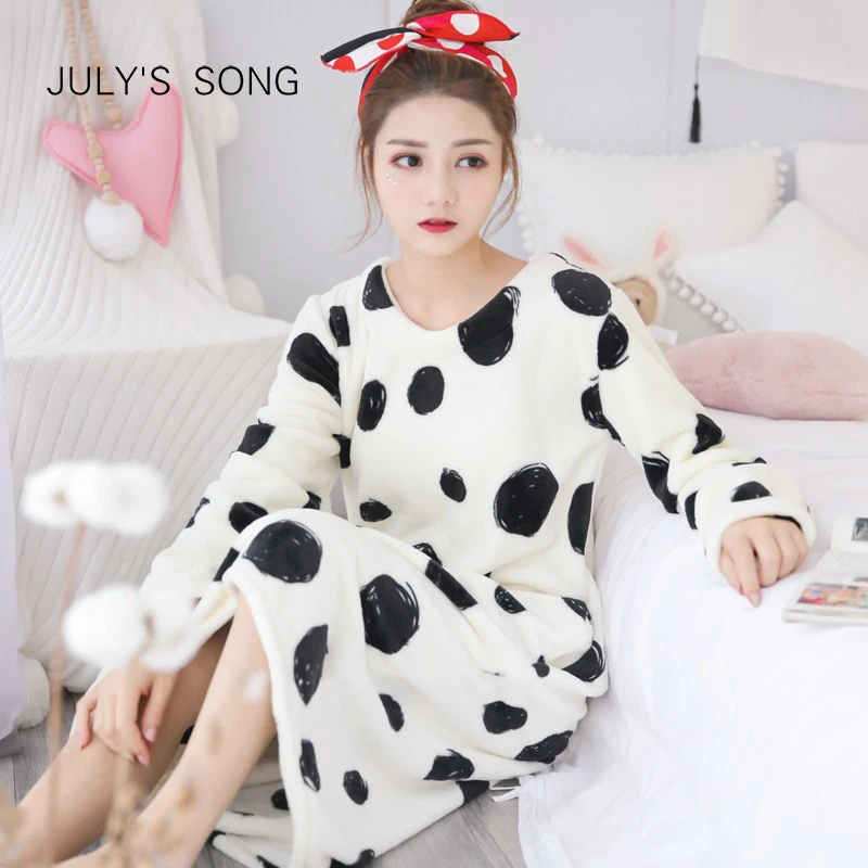 JULY'S SONG мультфильм фланелевая женская ночная рубашка осень зима милые животные халат Женское плотное теплое платье женская пижама