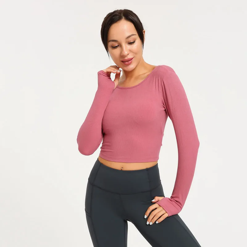 Twist Back Seamless Yoga Shirts Women Long Sleeve Fitness Crop Top With ...