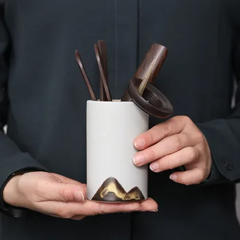 

Japanese Retro Glaze Painting Color Tea Ceremony Six Gentlemen Handmade Stoneware Ebony Ceramic Kung Fu Tea Set Accessories