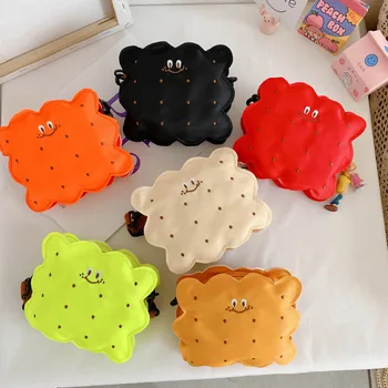 

New children's bags 2020 new cute and funny cookies small square bag candy color boys and girls shoulder messenger bag