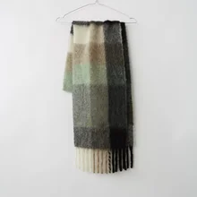 Клетчатый шарф с кисточками, пэчворк, радуга, четыре цвета, зимний теплый шарф из шерсти альпака, женский и мужской подарок на день рождения