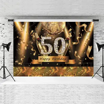 

200x150cm Gold Black Poster Photo Backdrop 50th Birthday Photography Background Party Decor Props