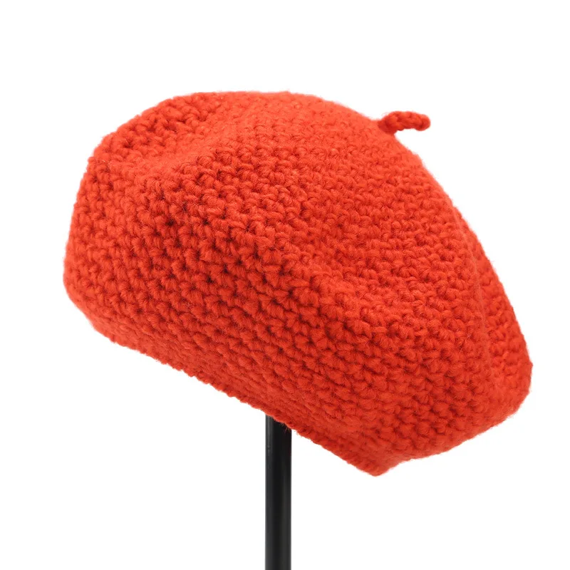 Береты Женские Британские ретро восьмиугольная шляпа для женщин осень и зима корейский и японский милый ручной крючок шерсть маляр шляпа - Цвет: Оранжевый